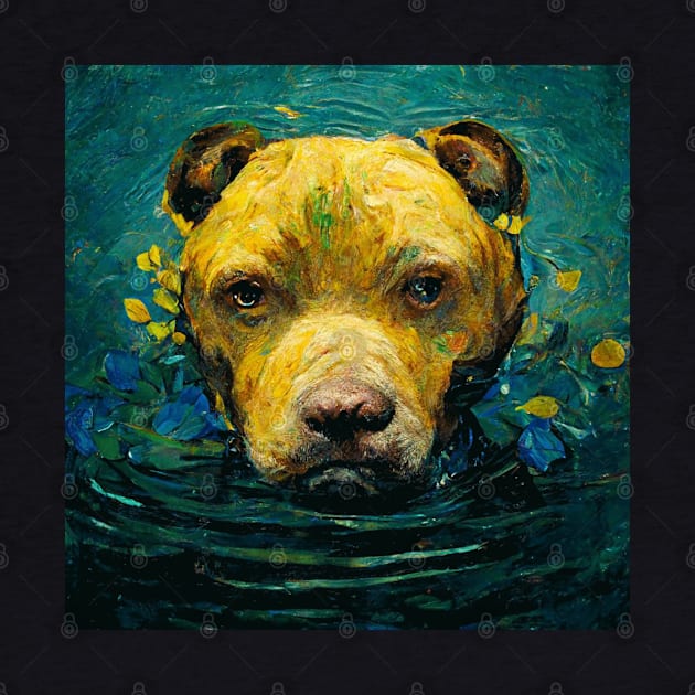 Pitbull dog in water van Gogh art by S-Log